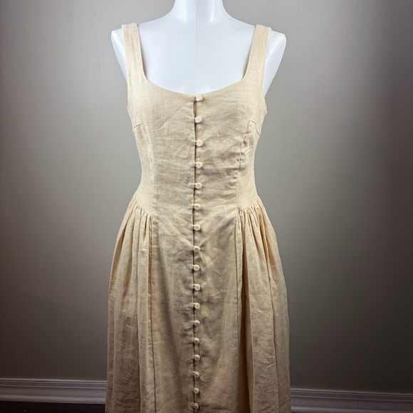 New Loeffler Randall drop waist S sand Midi Dress Cottagecore Fairy Prairie - Picture 2 of 14